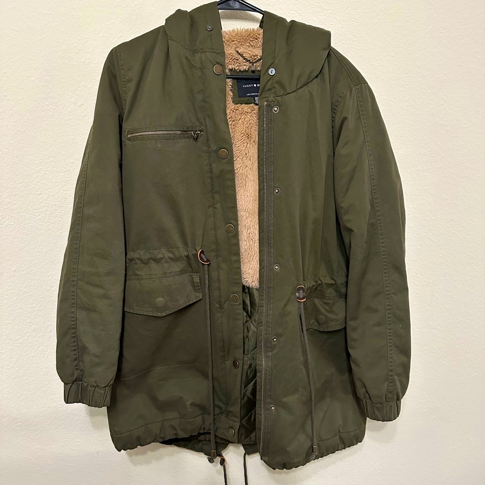 Lucky brand hooded anorak parka in green olive size M